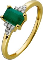 Smaragd Ring Gelbgold 585 14K Diamanten 0.05Ct GrüNer Edelstein 0.7Ct