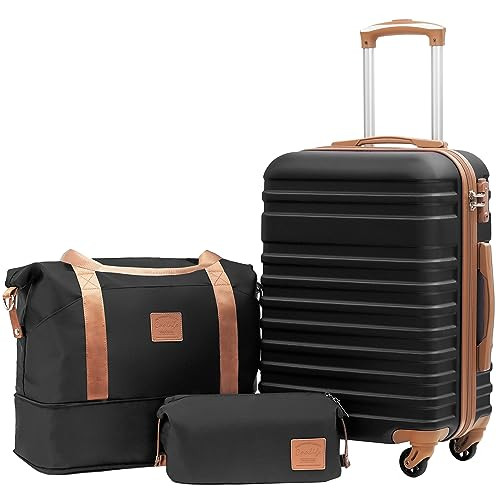 3-Piece Black Suitcase Set with Carry-On DB TB 20 Luggage  -image