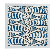 Padstow Blue Fish Fabric in a shadow box frame, Nautical Seaside Themed Decor