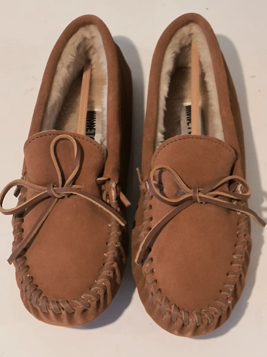 Minnetonka Brown Suede Shearling-Lined Moccasin Slippers Size 9 Like New 775x775-3902-3.jpg main image 4