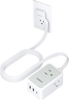 #ad Thin Flat Plug Power Strip with USB 3 Outlet Slim 10ft Cord Portable for Travel $21.99