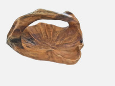 Vintage Hand Carved Burl Wood Basket w/twisted handle 6x4