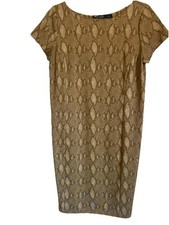 Lauren Ralph Lauren Snake Print Shift Dress Women's Medium Tan  Short Sleeves
