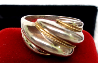 Vintage Tiffany & Co Garnelen 925 Sterling 18K 750 Gelbgold Seil Größe 9 Ring