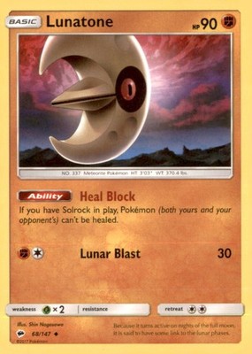 Pokemon Lunatone 068/147 Burning Shadows 5 Card Lot Non Holo