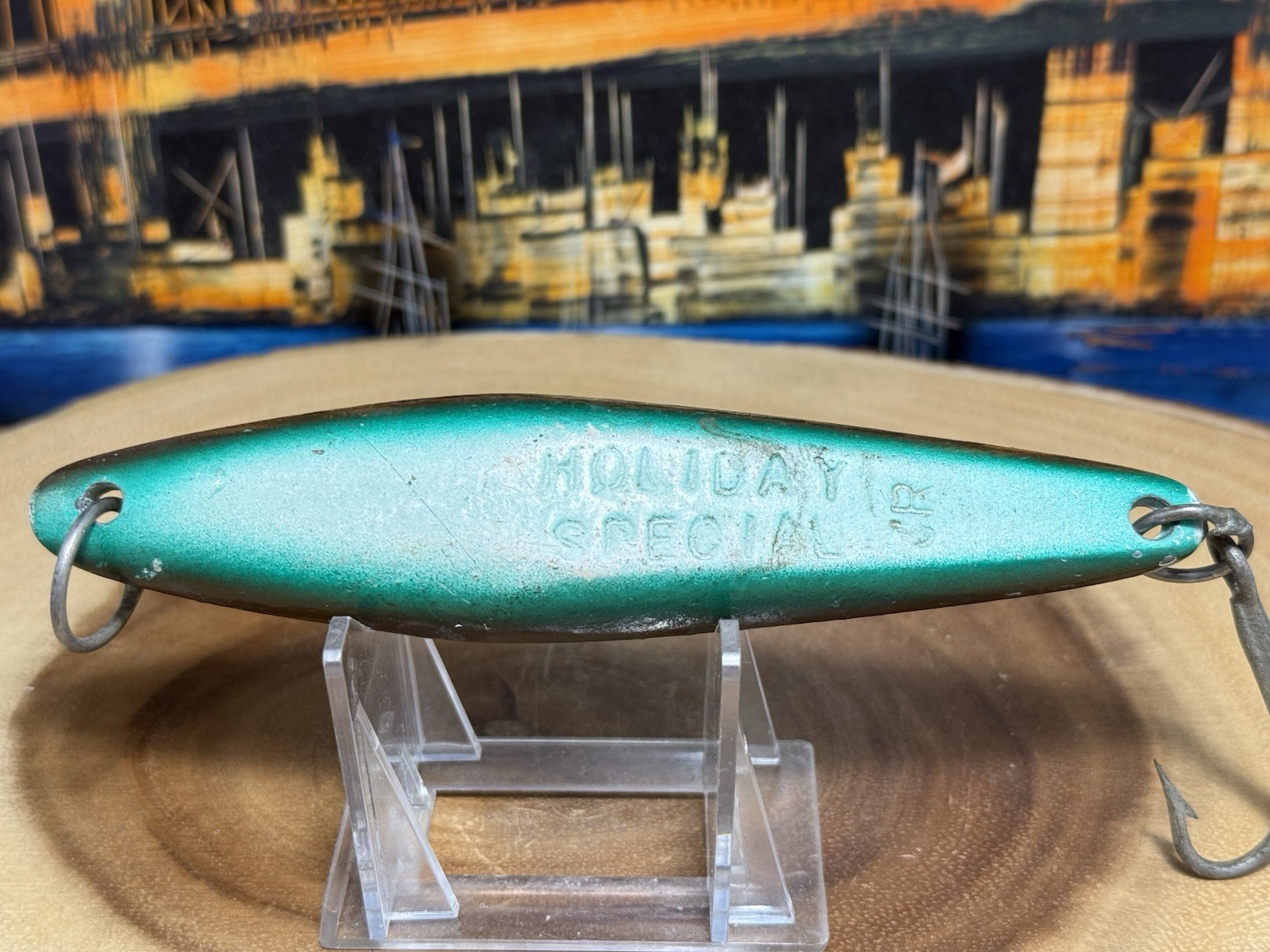 Vintage Salas HOLIDAY SPECIAL Jr. Fishing Iron Jig, 7.0 Ozs, “Green/White/Brown