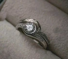 Art Deco Round Lab Created Diamond Filigree Wedding Bridal Ring Set 925 Silver