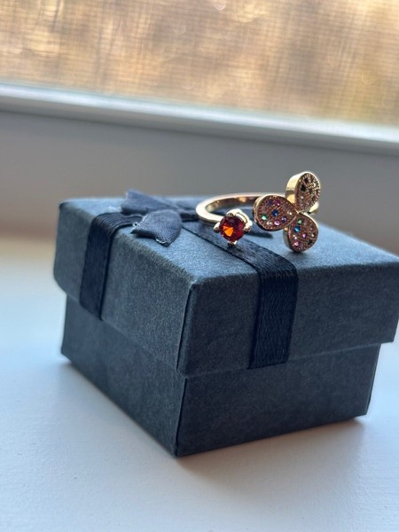 Alternate view of Lucky Mutlicolor Three Leaf Clover Shamrock Ring, Adjustable, Rose Gold Plated