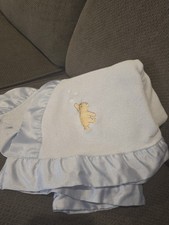 Vintage Classic Pooh Winnie the Pooh Baby Blanket Satin Trim Embroidered
