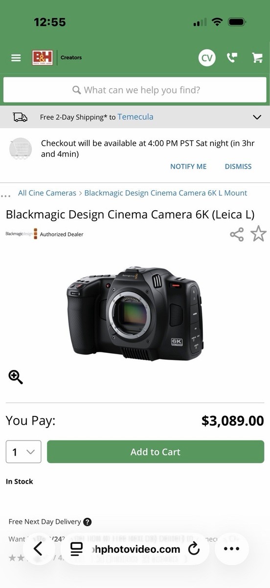 Blackmagic NEW Cinema Camera 6K Full Frame L Mount - BM 6K FF New