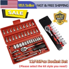 12/46Pcs Socket Wrench Set 1/4" Drive Ratchet Metric Kit Garage Car Repair Tool~