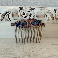 Vintage Cloisonn , Enamel Hair Comb, Chinese Export Jewelry, Filigree Hair Clip