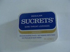 VTG Sucrets Regular Lozenges Tin Metal Box Made in USA Empty White Blue Gold