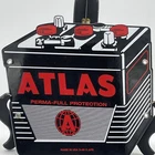 3-48 DIE-CUT VINTAGE ''ATLAS BATTERIES'' 10.5X11 INCH PORCELAIN DEALER SIGN