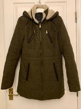 Nautica Womens' Khaki Green Outer Jacket W/ Fleece Lined Hoodie & Collar (usa M)