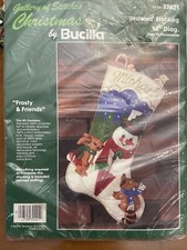 Vtg Bucilla Christmas Holiday Stocking Kit FROSTY  FRIENDS Felt  Sequins 32421