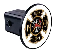 Fire Dept Black/White Maltese 3D Polyurethane Domed Plastic Hitch Cover 2" Rec