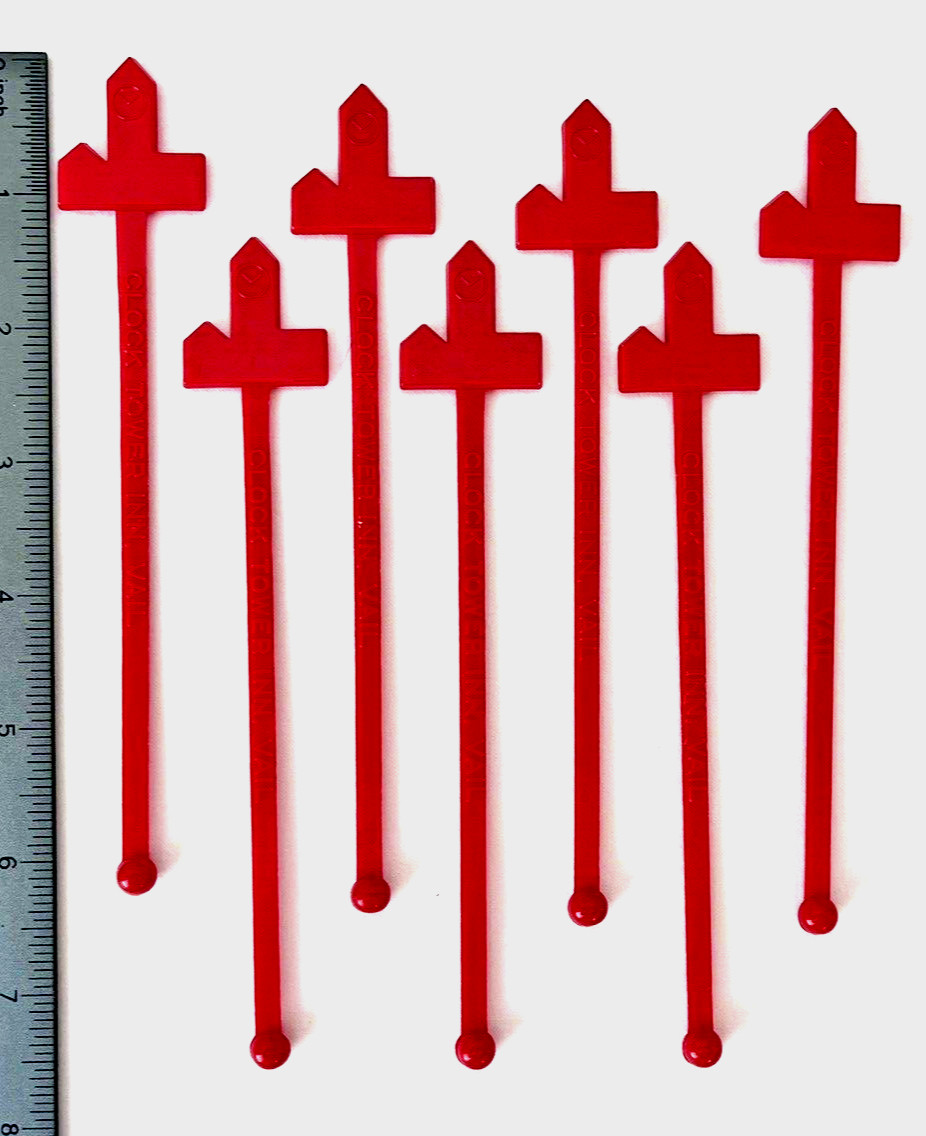 Rare Vintage Lot 7 Red Clock Tower Inn Vail, Colorado Swizzle Stir Sticks