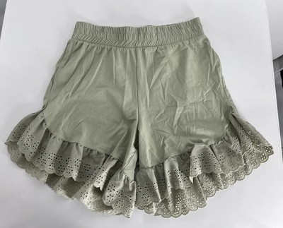 Vero Moda, Women's Elastic Waist Ruffle Eyelet Shorts, Sage Green, Size XS, NWOT