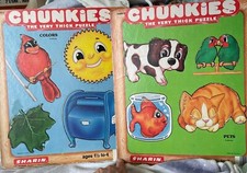 Set Of 2 1984 VTG SHARIN Chunkies Thick 4 Piece Colors Board Puzzles 1-4 Years