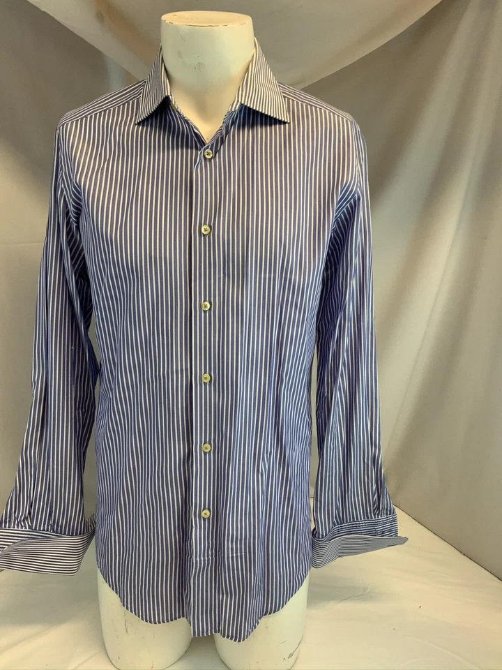 Camisa Zara Puño Francés 15.5 34 Azul Rayas Algodón Delgada Pavo Como Nueva YGI H0-189 Foto 2 de 4