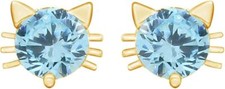 Kitty Cat Ear Stud Earrings Simulated Birthstone 14K Yellow Gold Plated Silver