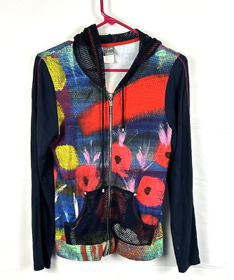 Damee Hoodie Top Full  Zip Lightweight Jacket Multi Color Poppys Knit Size XS