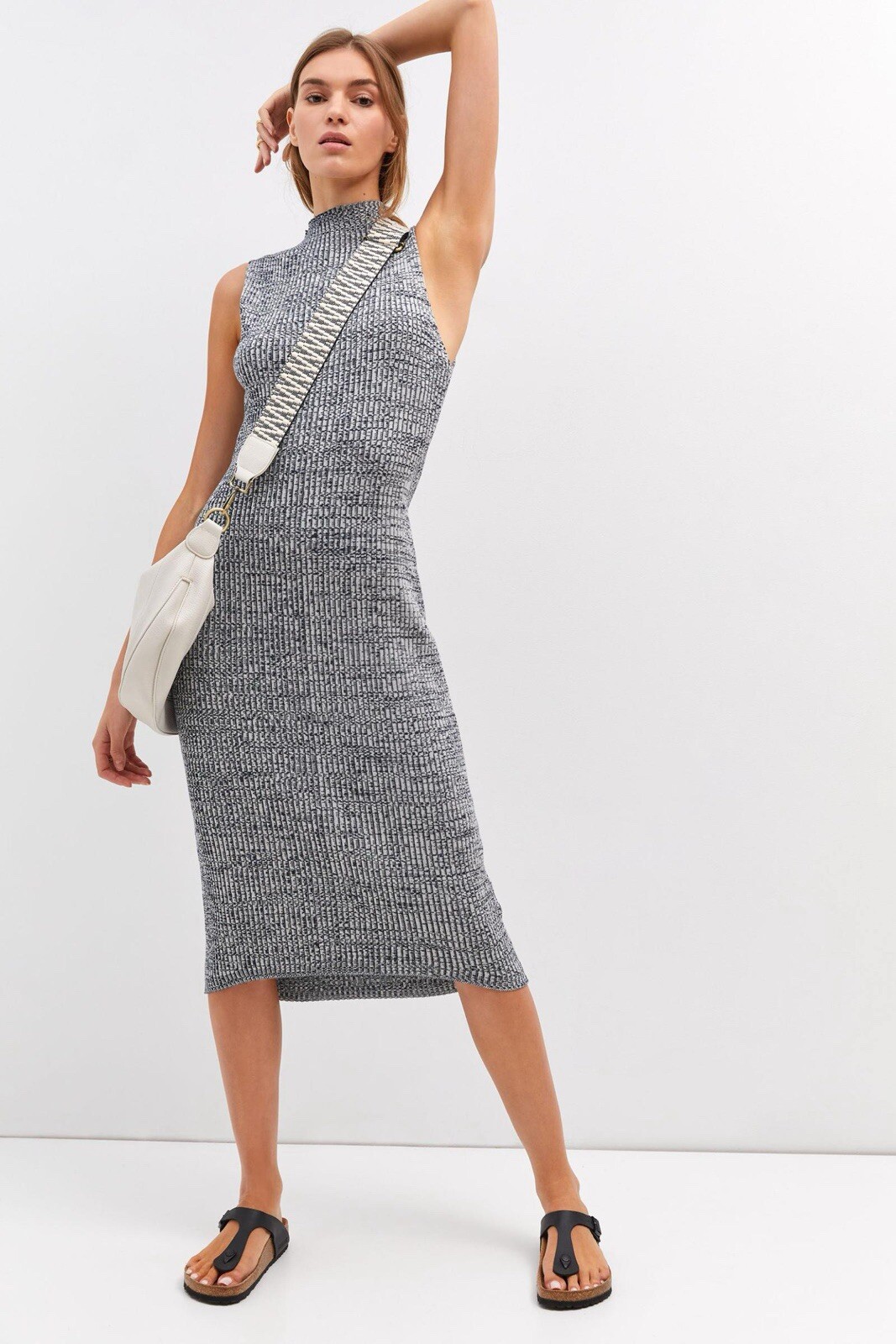 Daily Practice Gray Mock Neck Sleeveless Ribbed Knit Midi Dress Size Small
