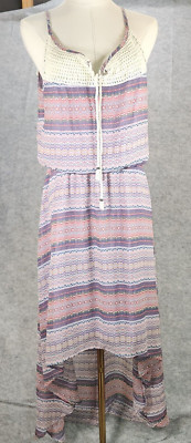 Umgee Dress Women Large Midi Purple Pink Sleeveless Open Weave Upper Boho Hi Low