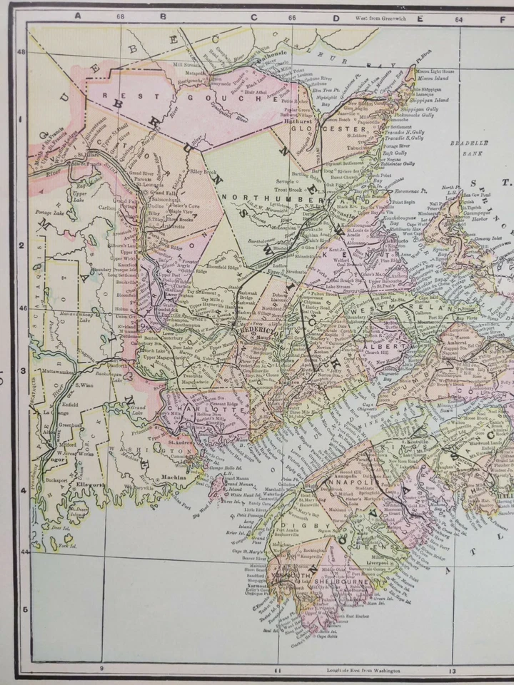Mapa de colección 1903 NUEVO BRUNSWICK NOVA SCOTIA CANADÁ 14"x11" antiguo antiguo original Foto 3 de 4