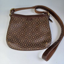 Fossil Bag Logo Print Crossbody Brown Vintage Zip Top Closure Purse