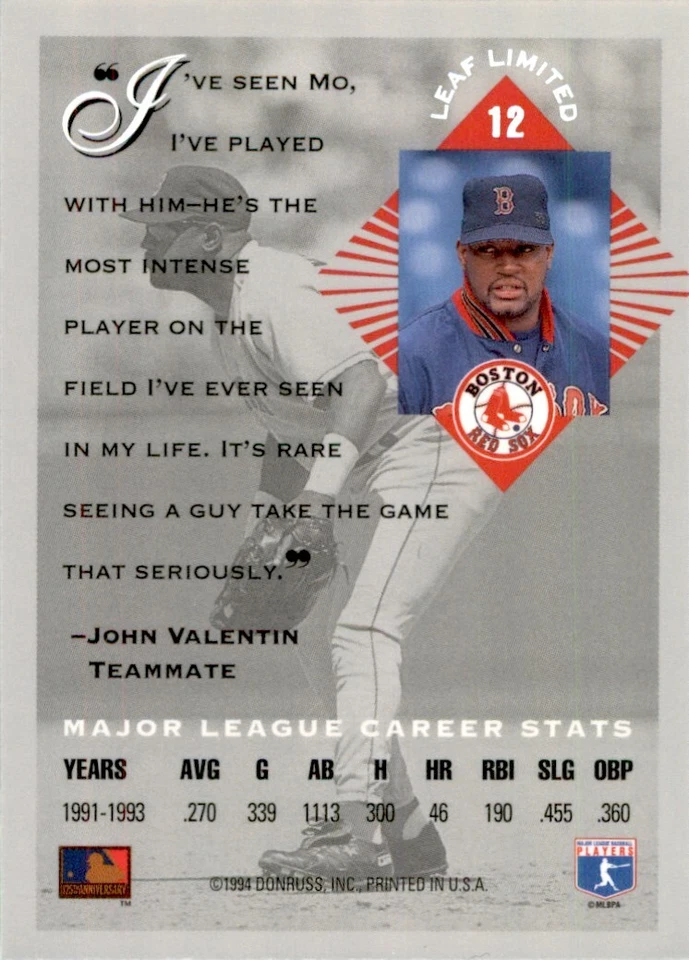 1994 LEAF LIMITED MO VAUGHN BOSTON RED SOX #12 - Image 2 of 2