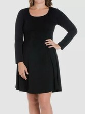 24seven Comfort Apparel Women Black Fit and Flare Skater Dress Plus Size 1X