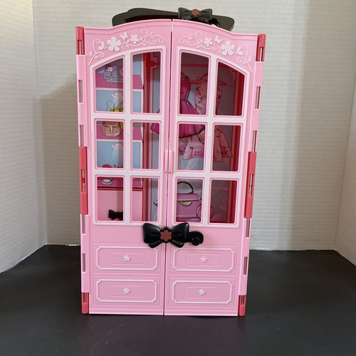 American Plastic Toys Portable Fashion Doll Closet Wardrobe Pink ...