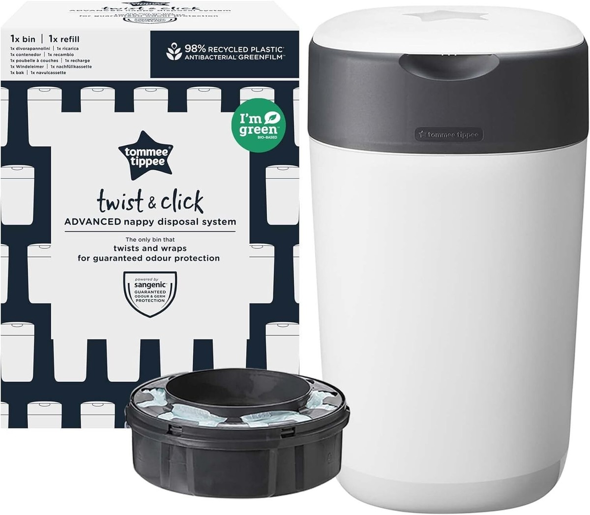 Tommee Tippee Twist and Click Advanced Nappy Bin, Eco-Friendlier