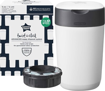 Tommee Tippee Twist and Click Advanced Nappy Bin, Eco-Friendlier