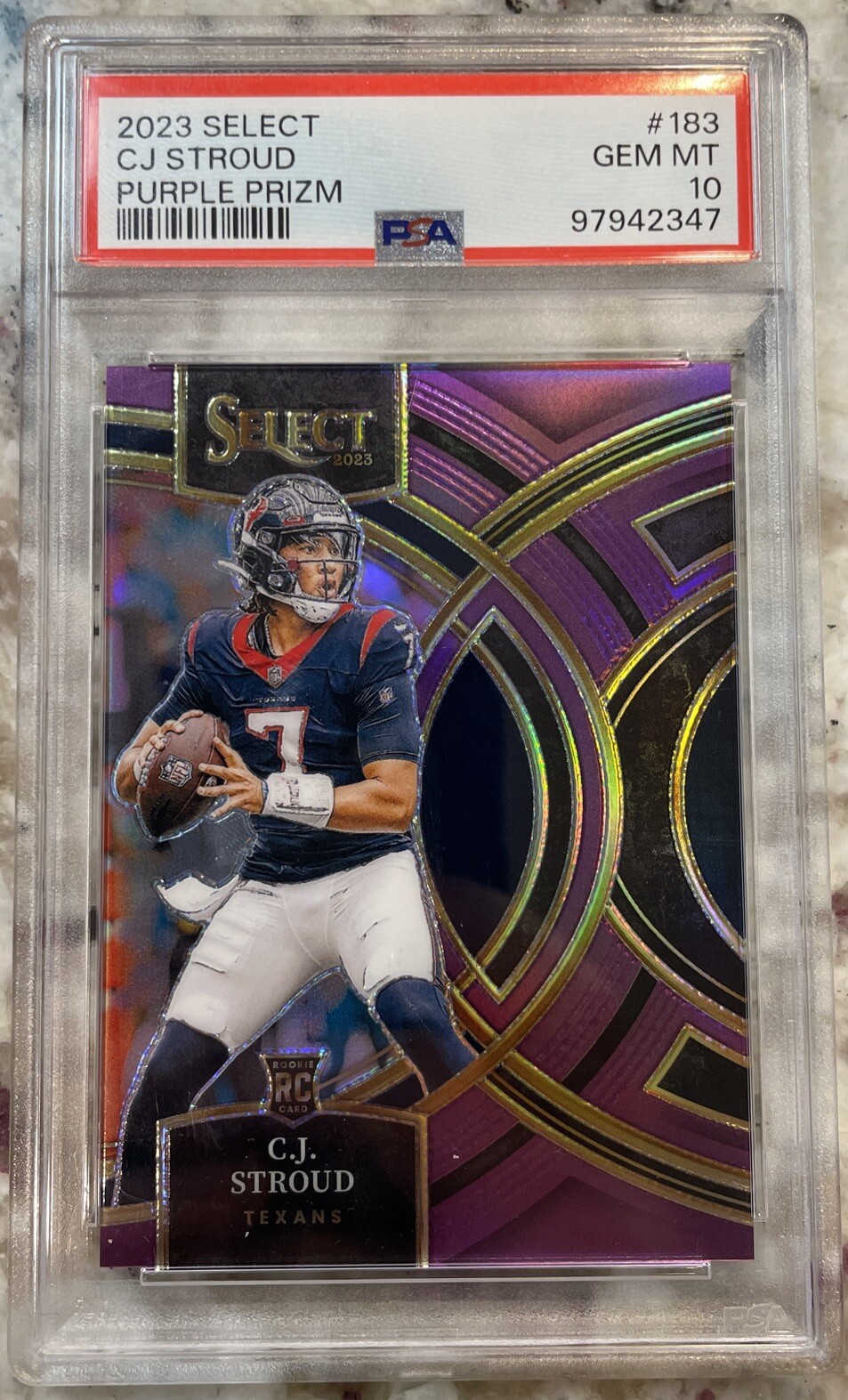2023 Select Football CJ Stroud Premier Level Purple Prizm /75 - RC Texans PSA 10