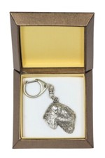 Black Russian Terrier, Chornyi Terrier - Silver-plated key ring with a dog in a