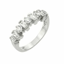 Sterling Silver Ladies Ring w/4 mm 0.25 ct Round  4 mm Baguette Cut CZ Stones