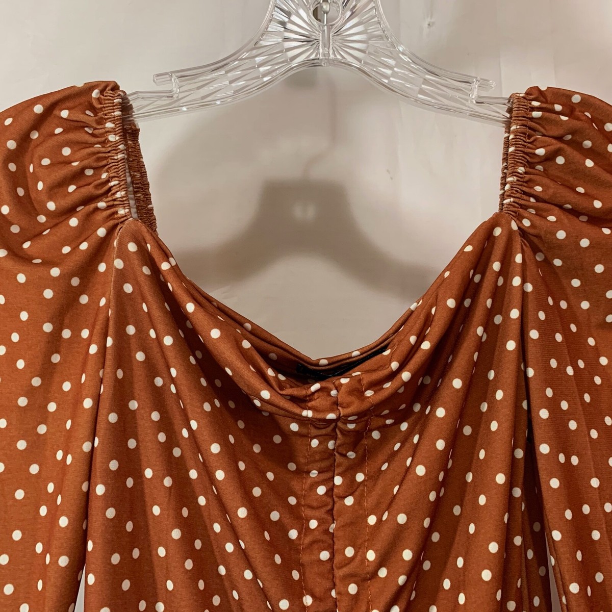 PRETTYLITTLETHING Women's NWT Terracotta Polka Dot Ruched Bodycon Dress 4 |  eBay