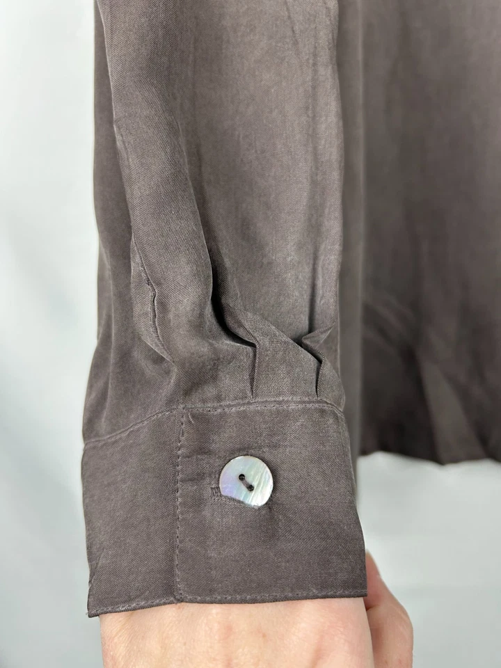 Camisa con botones Silk Essentials para mujer 2X gris 100 % seda con bolsillo y manga larga Foto 4 de 4