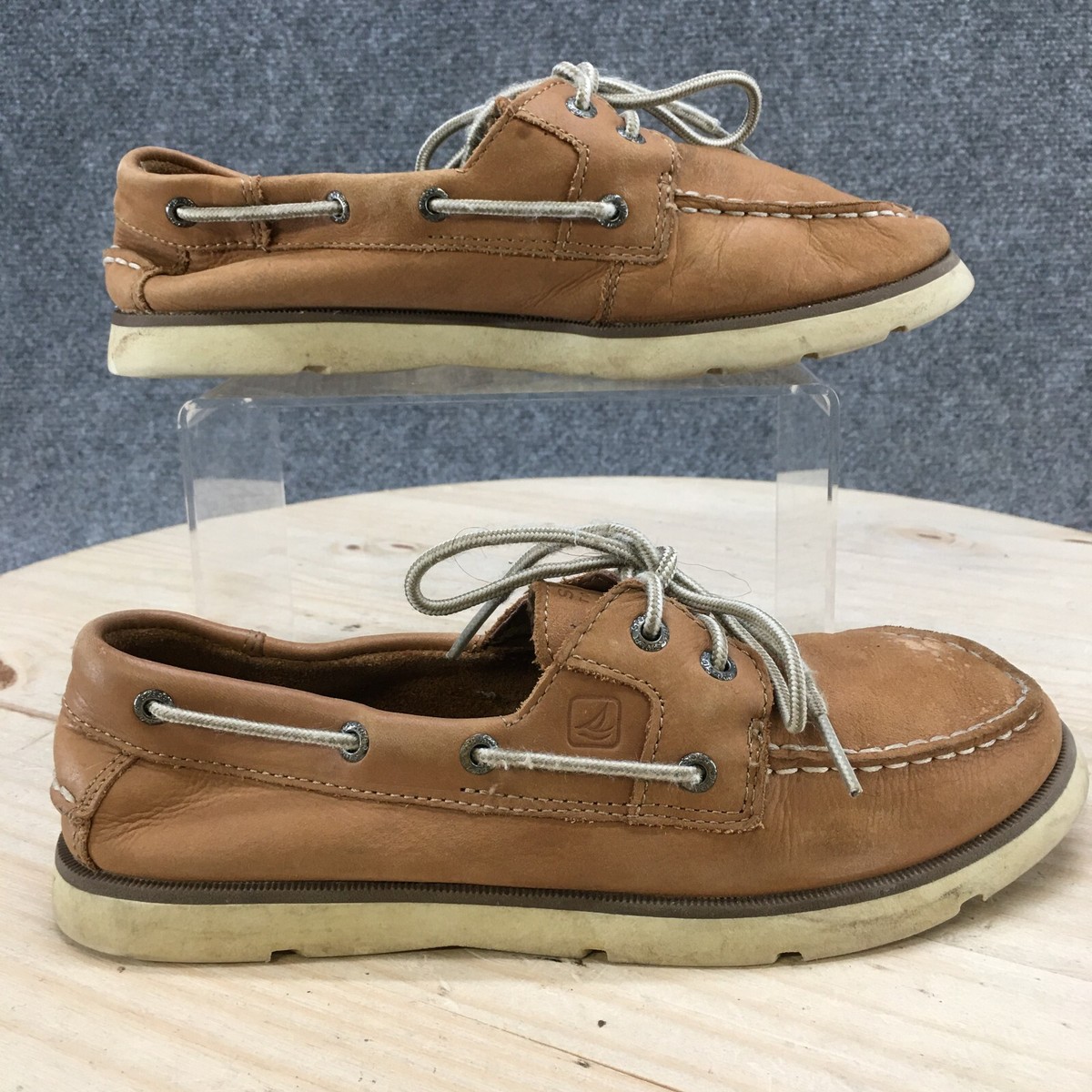 Sperry Shoes Youth Boys Top Sider Leeward Casual Two Eye Boat Brown  Leather