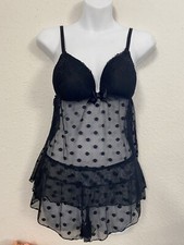 Women's Linea Donatella Size M Semi-Sheer Black Nightie W/Black Panty Bow NWOT