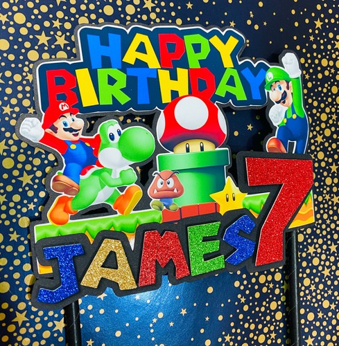 Personalised Super Mario Bros Birthday Cake Topper/ Name and Age - Picture 1 of 2