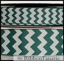 3 yds 7/8" or 1.5" Hunter Green and Gray Chevron Grosgrain Ribbon