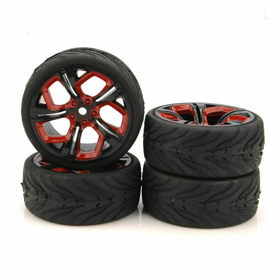 4Pcs 1/10 Run Flat Rubber Tires&Wheel 12mm Hex For HSP HPI On-Roading RC Car - Image 4 of 4