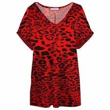 Womens T Shirt Ladies Oversized Baggy Plus Size Top Loose V Neck Turn Up Batwing