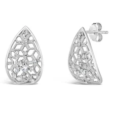 925 Solid Sterling Silver Cubic Zirconia Teardrop Ear Post Studs Earrings