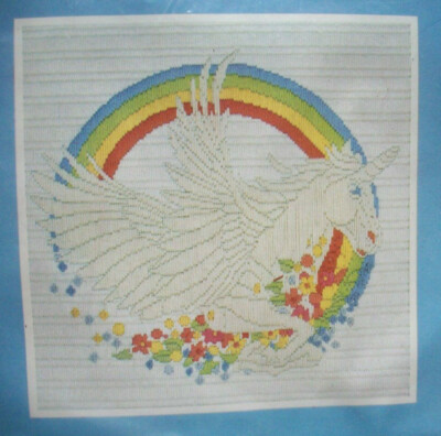 Download 80's Unicorn and Rainbow wool long stitch needlepoint kit | eBay
