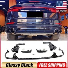 For Audi Q8 SQ8 2019-2022 Black Rear Bumper Diffuser Lip Strip W/Exhaust Tips